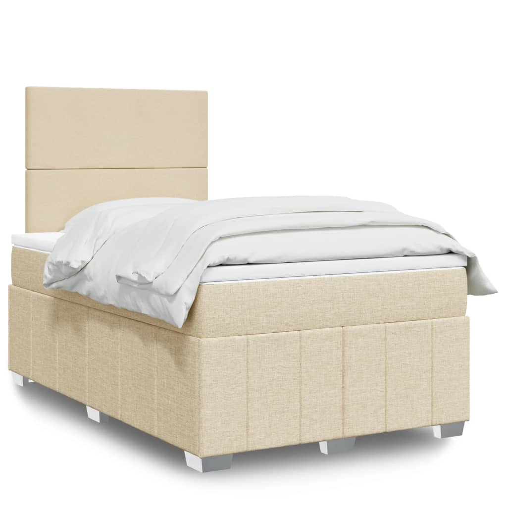 Krevet s oprugama i madracem krem 120 x 200 cm od tkanine