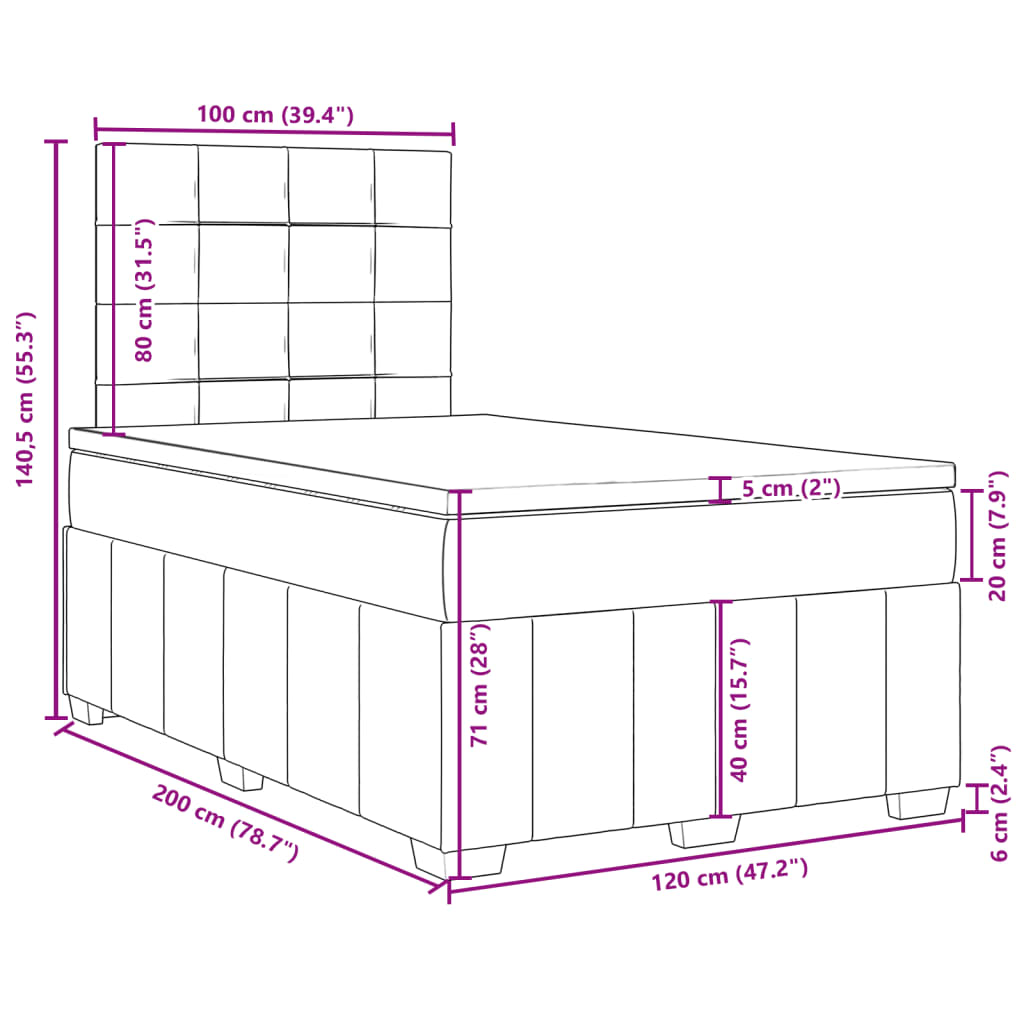 Krevet s oprugama i madracem krem 120 x 200 cm od tkanine