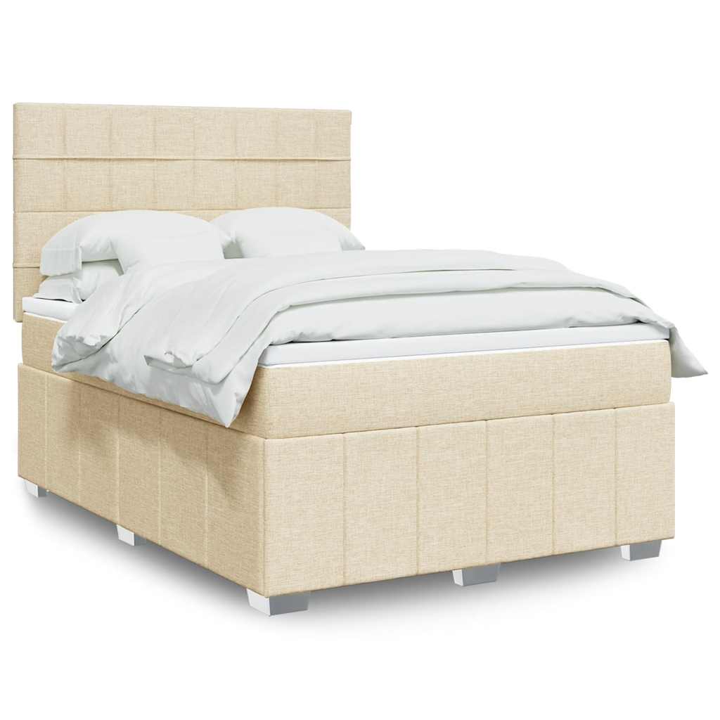 Krevet s oprugama i madracem krem 140 x 190 cm od tkanine