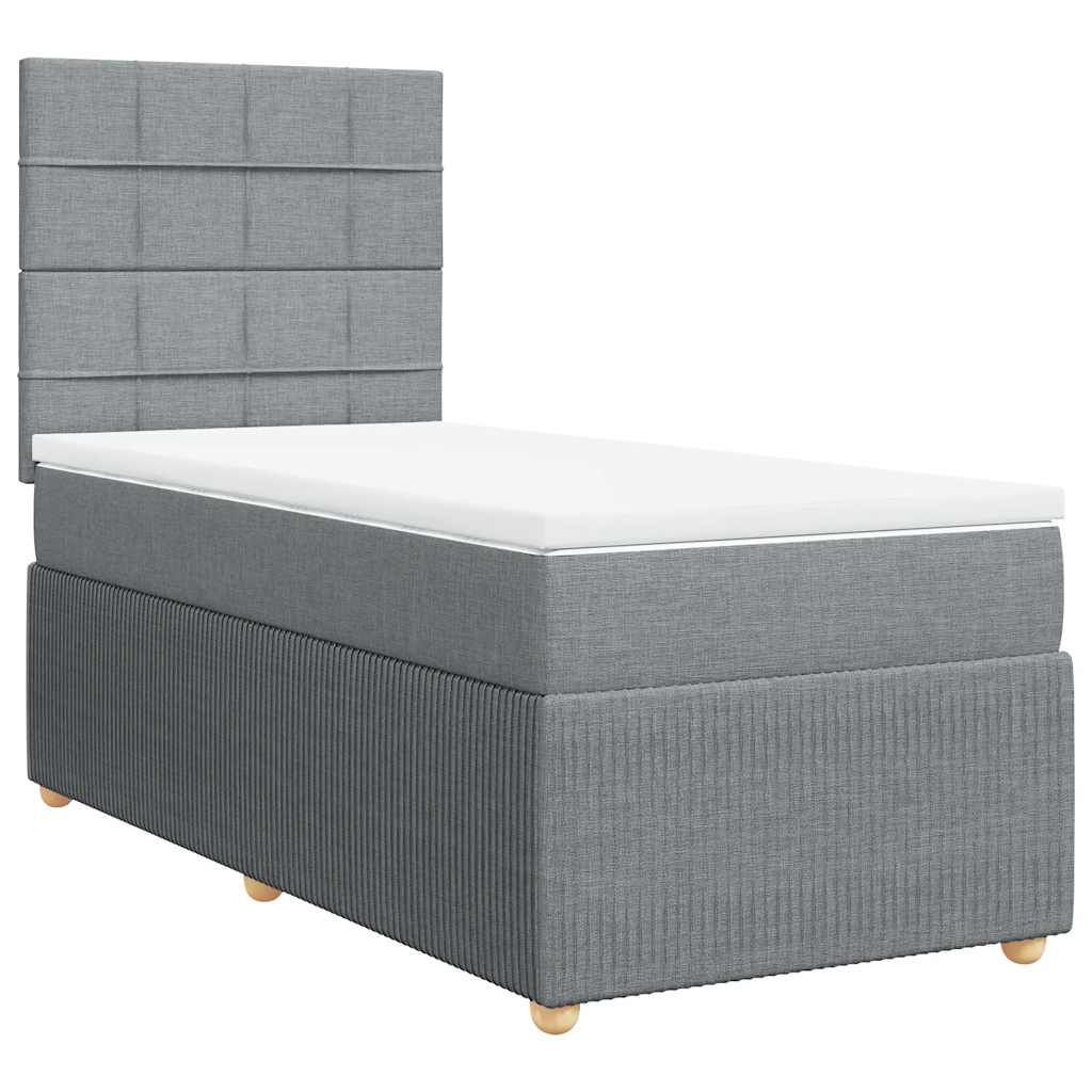 Box spring krevet s madracem svjetlosivi 90x190 cm od tkanine