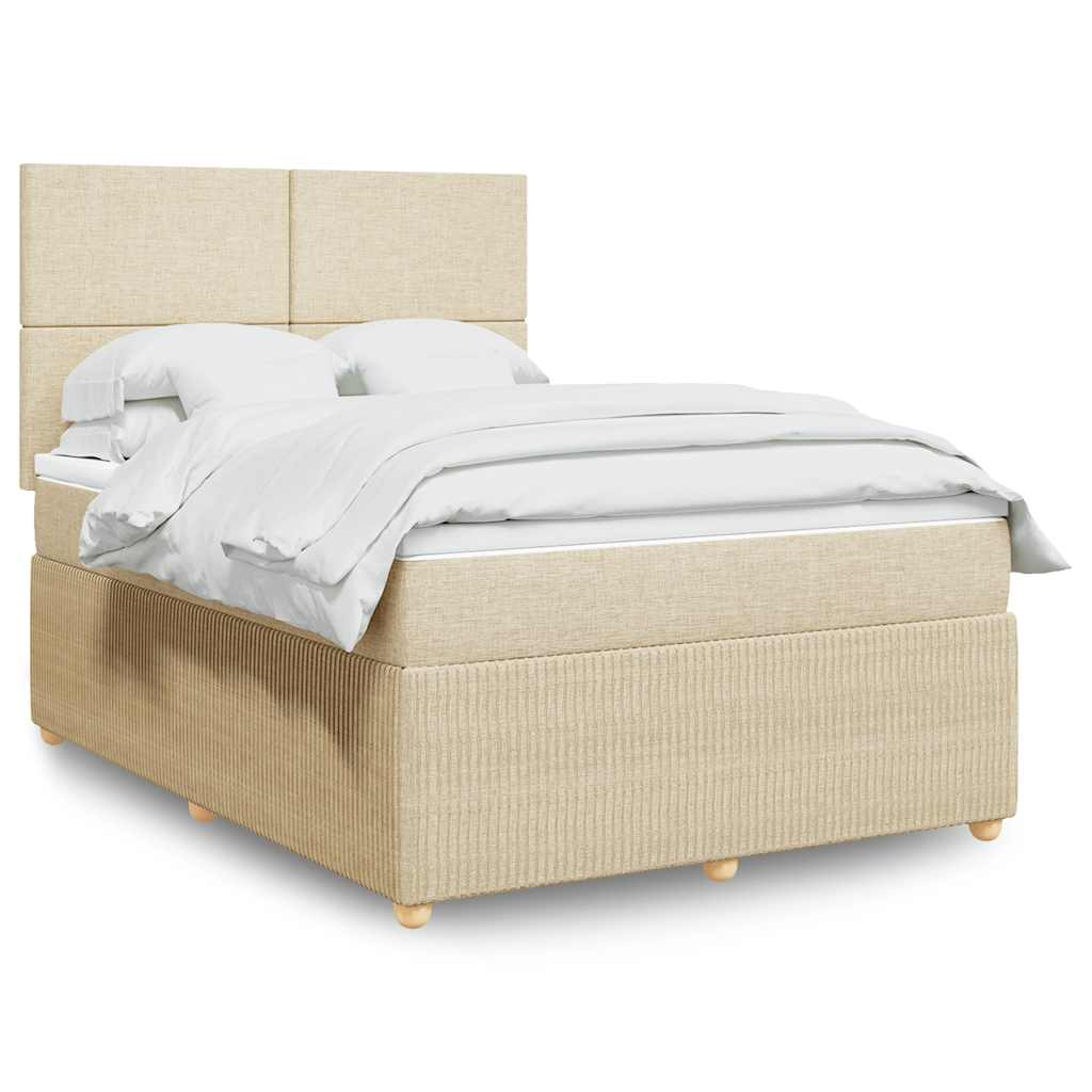 Krevet s oprugama i madracem krem 140 x 190 cm od tkanine