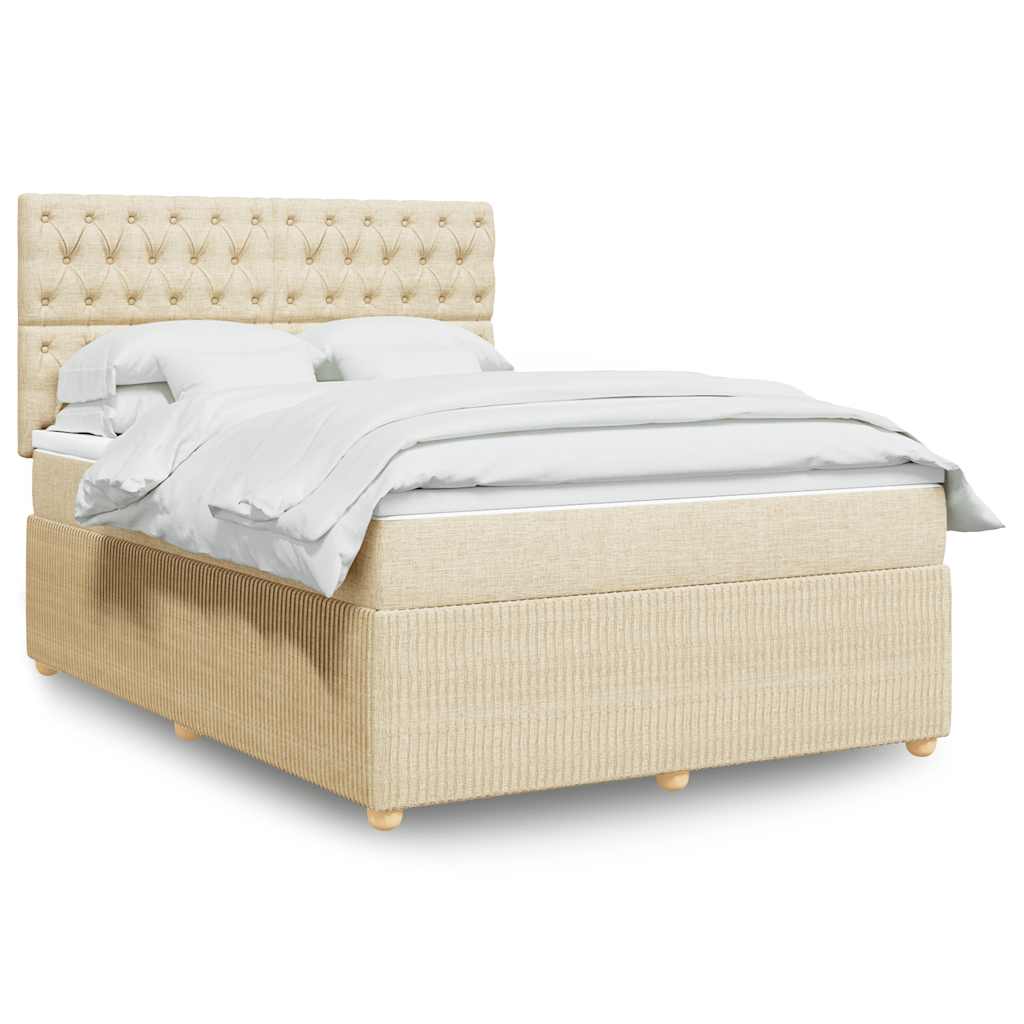 Krevet s oprugama i madracem krem 140 x 190 cm od tkanine