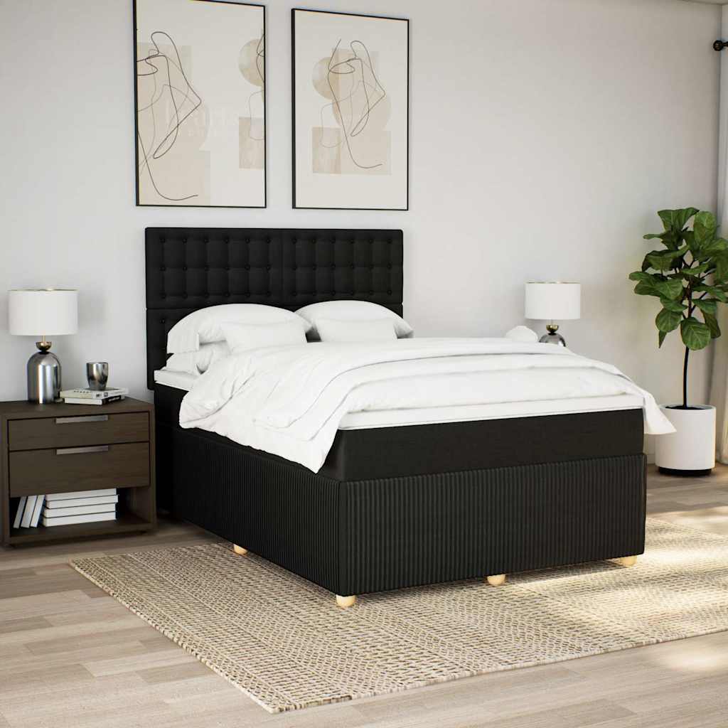 Krevet s oprugama i madracem crni 140 x 190 cm od tkanine