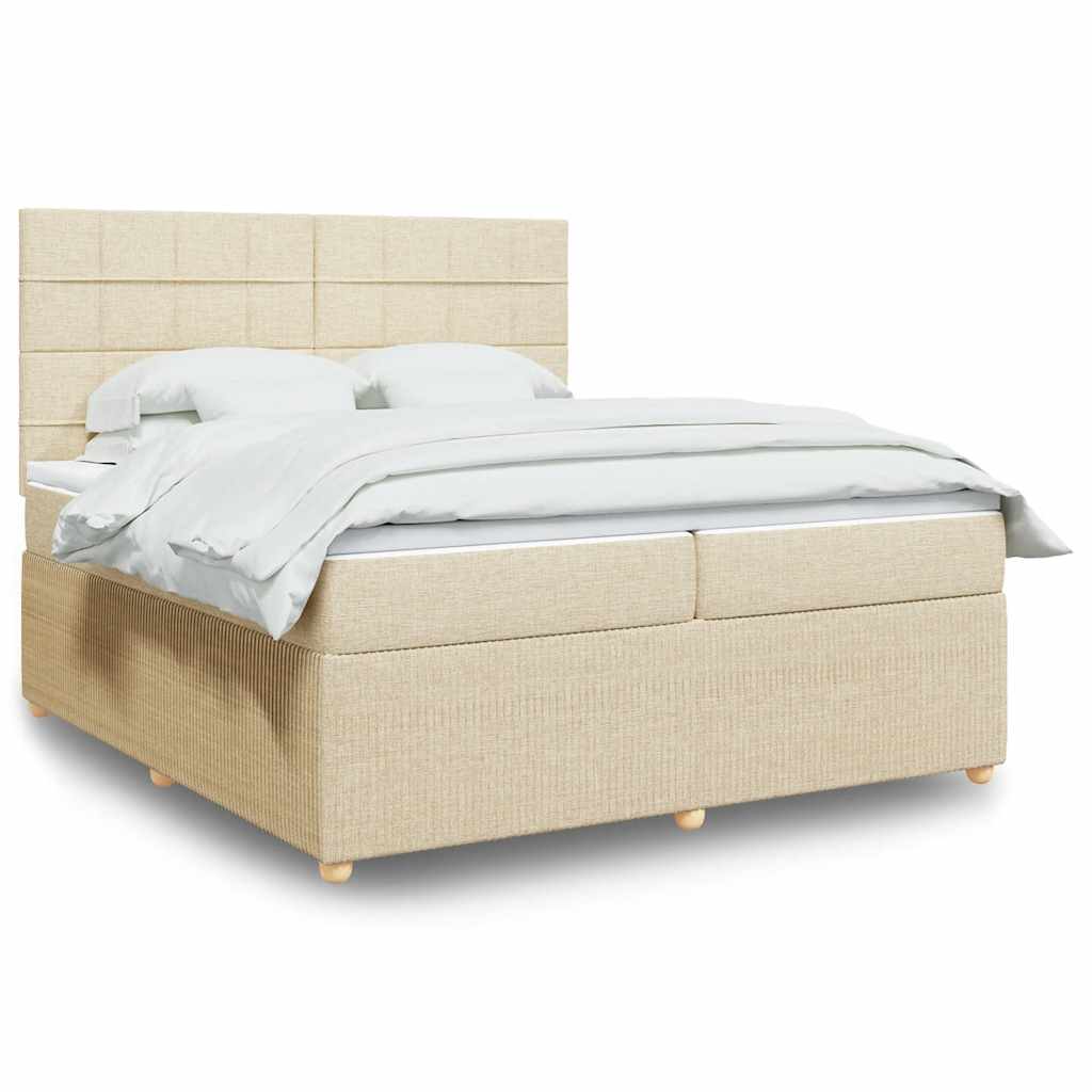 Krevet s oprugama i madracem krem 200 x 200 cm od tkanine