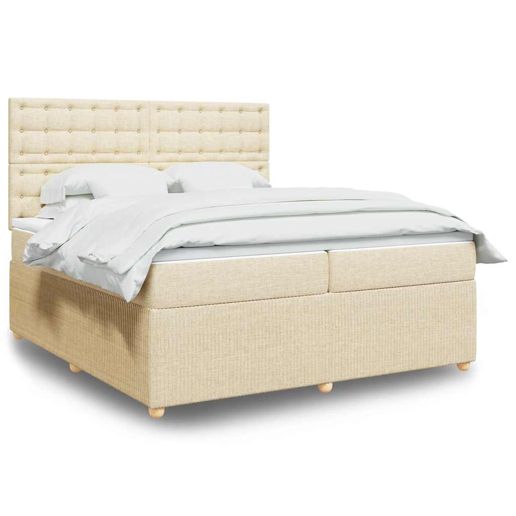 Krevet s oprugama i madracem krem 200 x 200 cm od tkanine