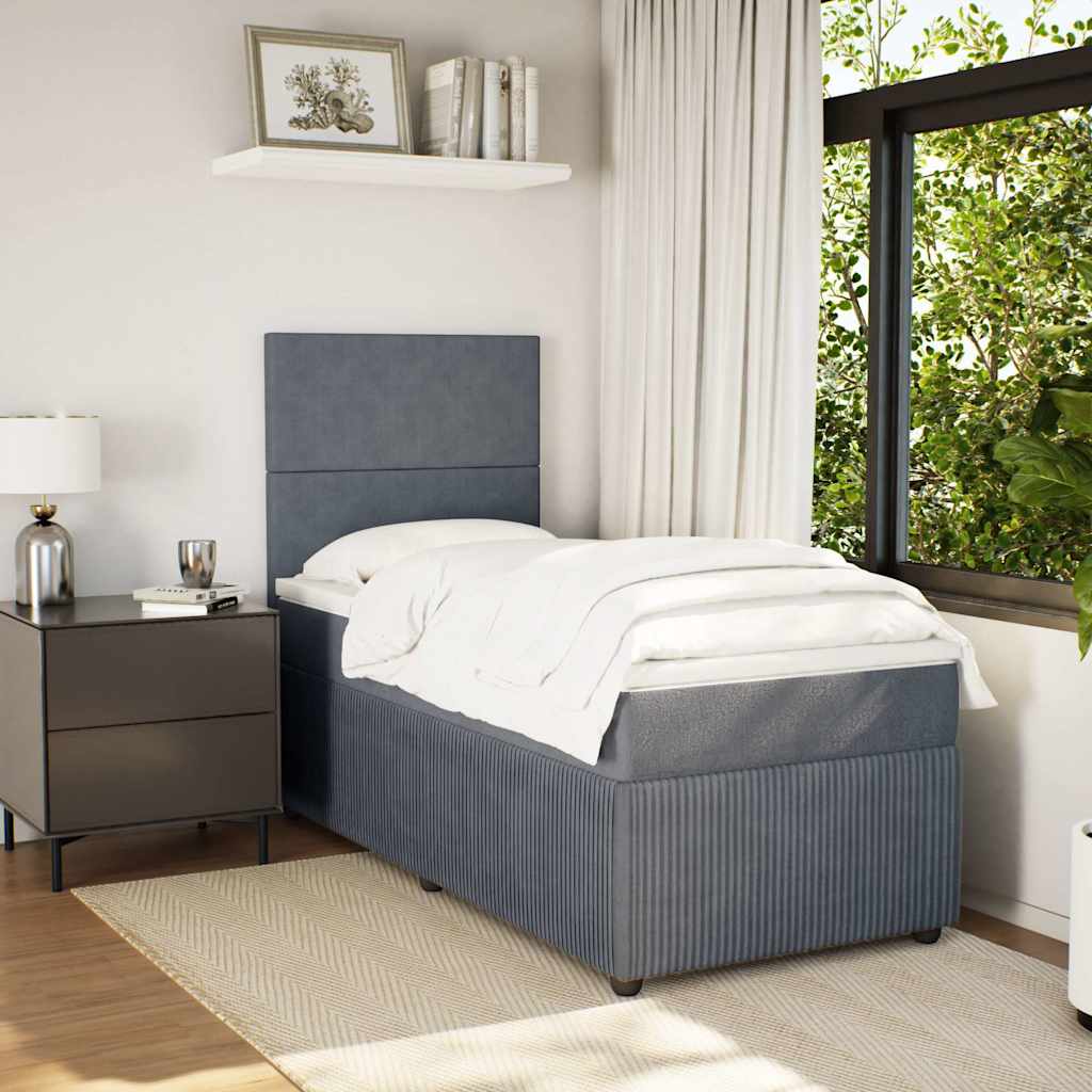 Box spring krevet s madracem tamnosivi 90x190 cm baršunasti