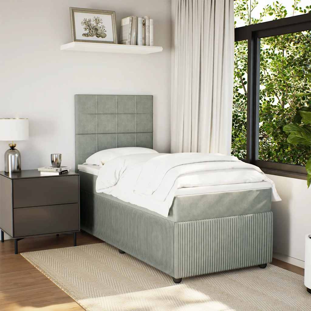 Box spring krevet s madracem svjetlosivi 90x190 cm baršunasti