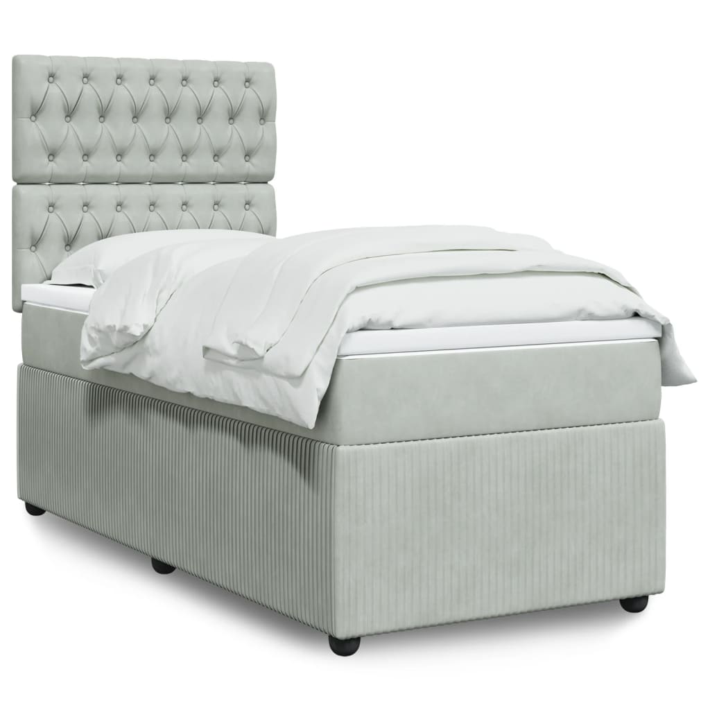 Box spring krevet s madracem svjetlosivi 90x190 cm baršunasti