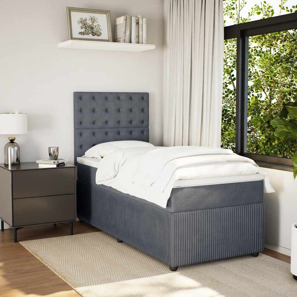 Box spring krevet s madracem tamnosivi 90x190 cm baršunasti