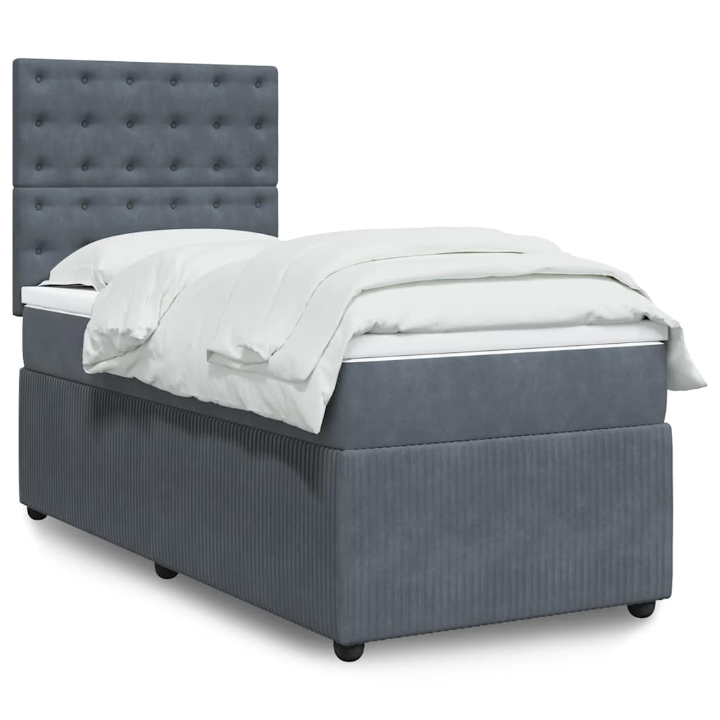 Box spring krevet s madracem tamnosivi 90x190 cm baršunasti