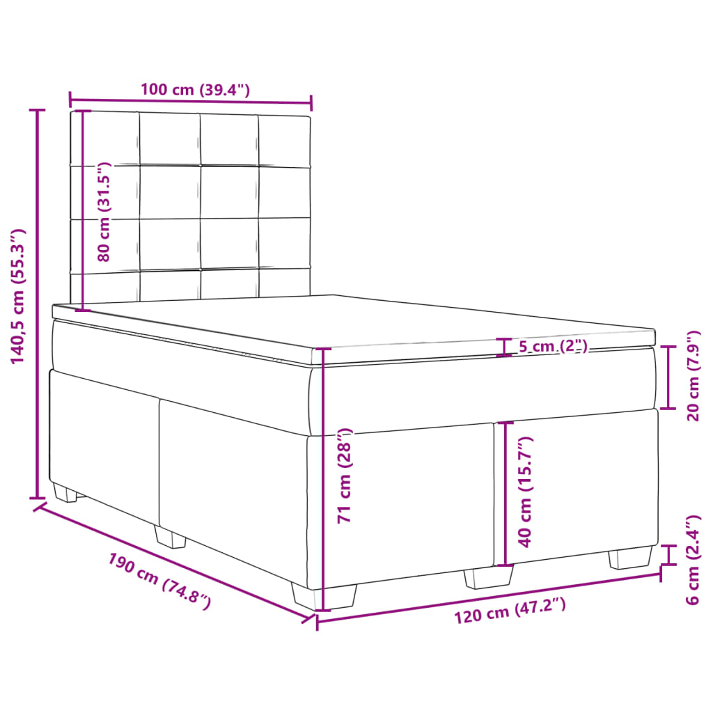 Krevet box spring s madracem tamnosmeđi 120 x 190 cm od tkanine