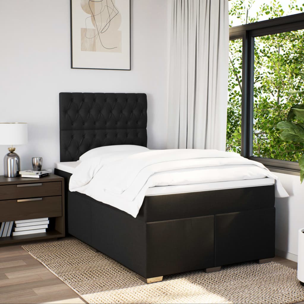 Krevet box spring s madracem crni 120 x 190 cm od tkanine