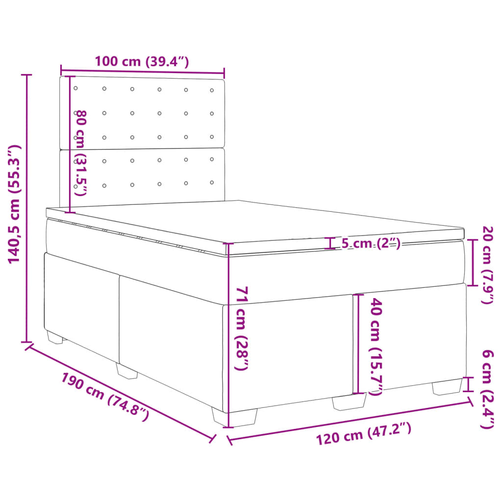 Krevet box spring s madracem krem 120 x 190 cm od tkanine
