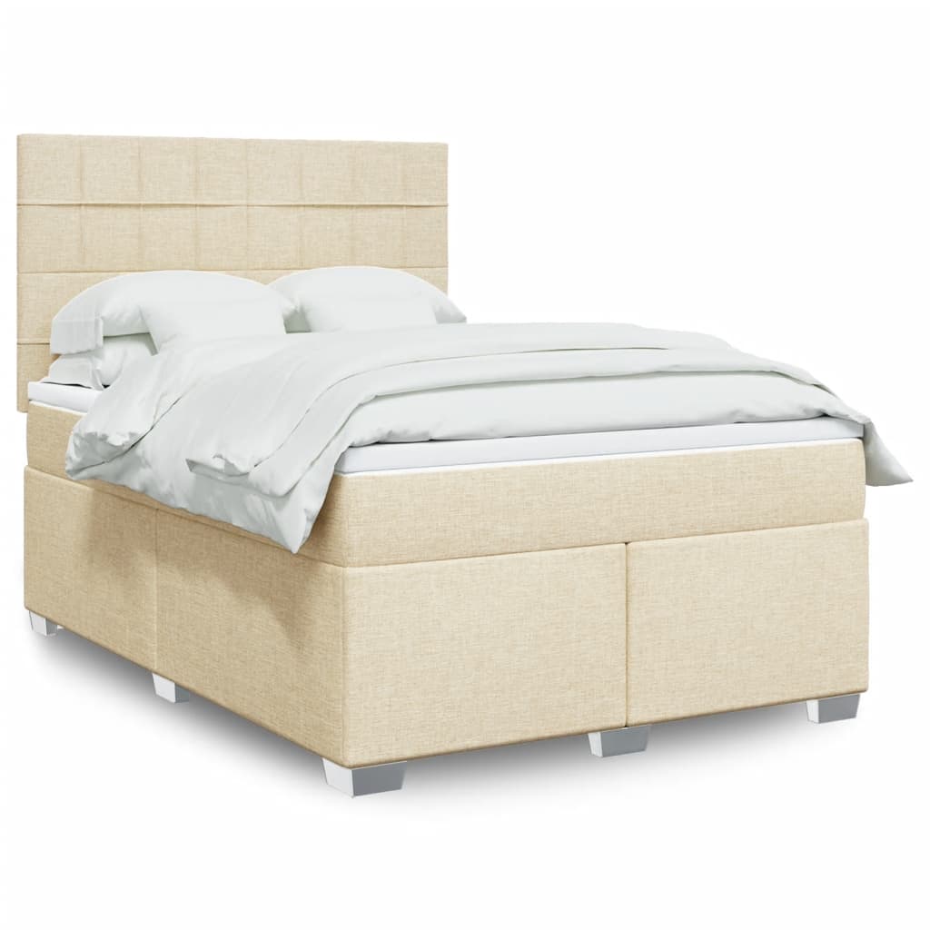 Krevet s oprugama i madracem krem 140 x 190 cm od tkanine