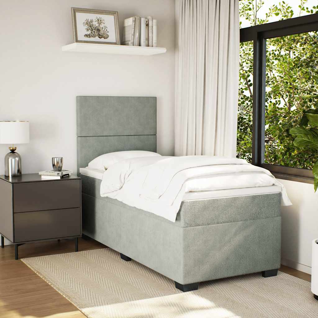 Box spring krevet s madracem svjetlosivi 90x190 cm baršunasti