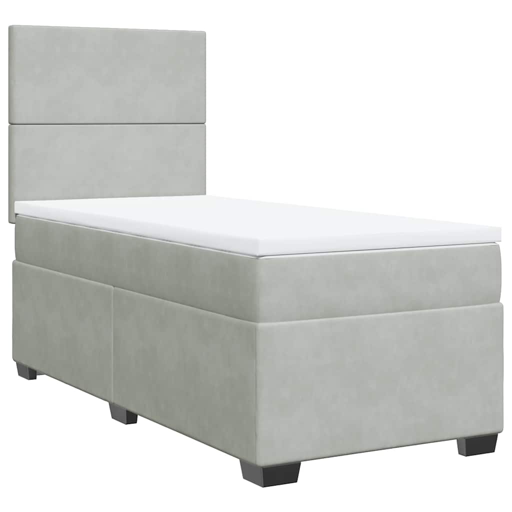 Box spring krevet s madracem svjetlosivi 90x190 cm baršunasti