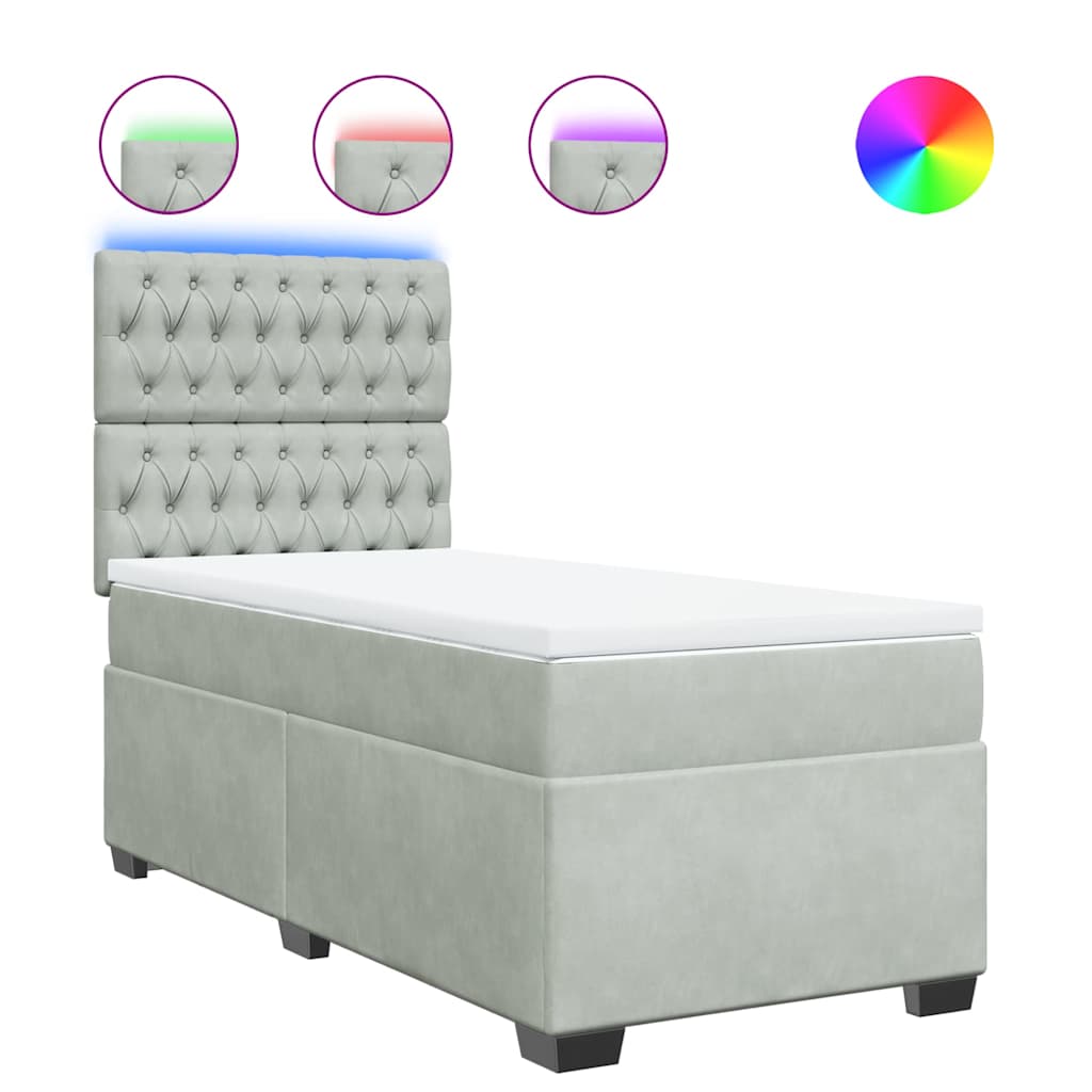 Box spring krevet s madracem svjetlosivi 90x190 cm baršunasti