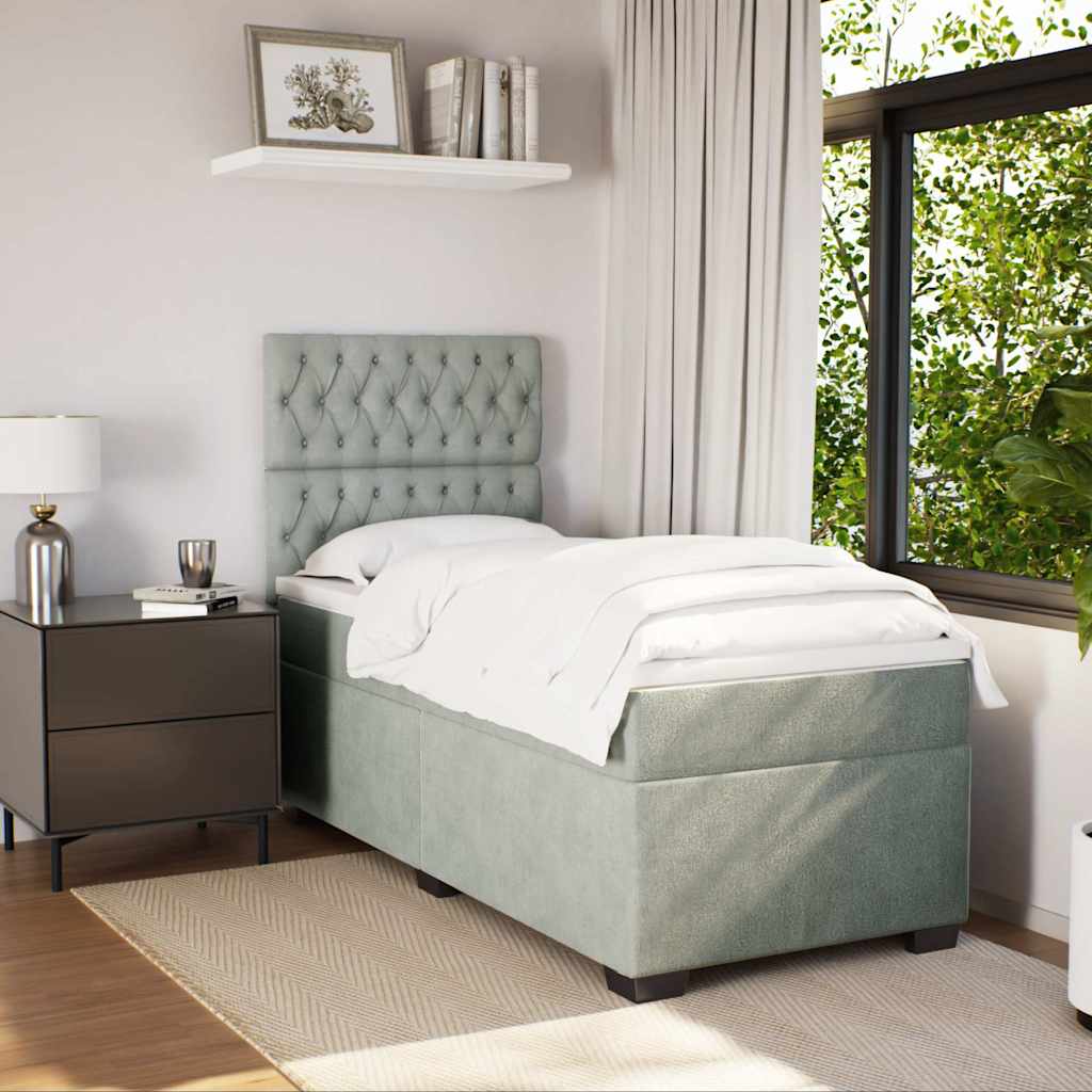 Box spring krevet s madracem svjetlosivi 90x190 cm baršunasti