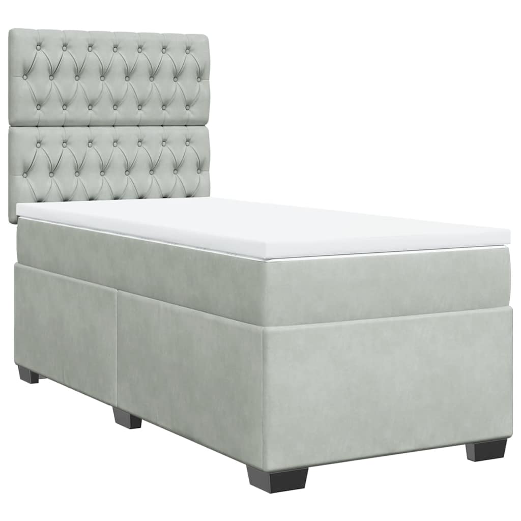 Box spring krevet s madracem svjetlosivi 90x190 cm baršunasti