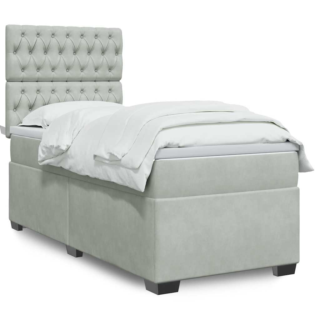 Box spring krevet s madracem svjetlosivi 90x190 cm baršunasti