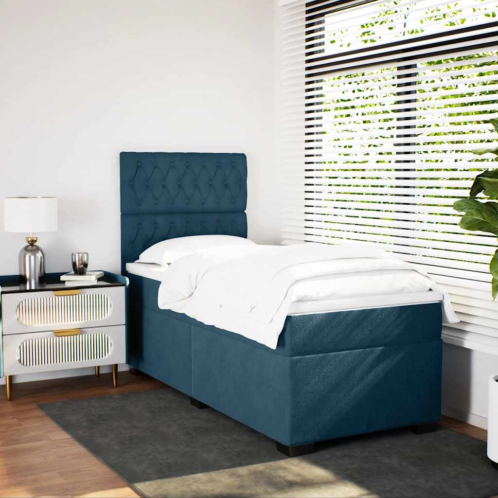 Box spring krevet s madracem plavi 90x190 cm baršunasti