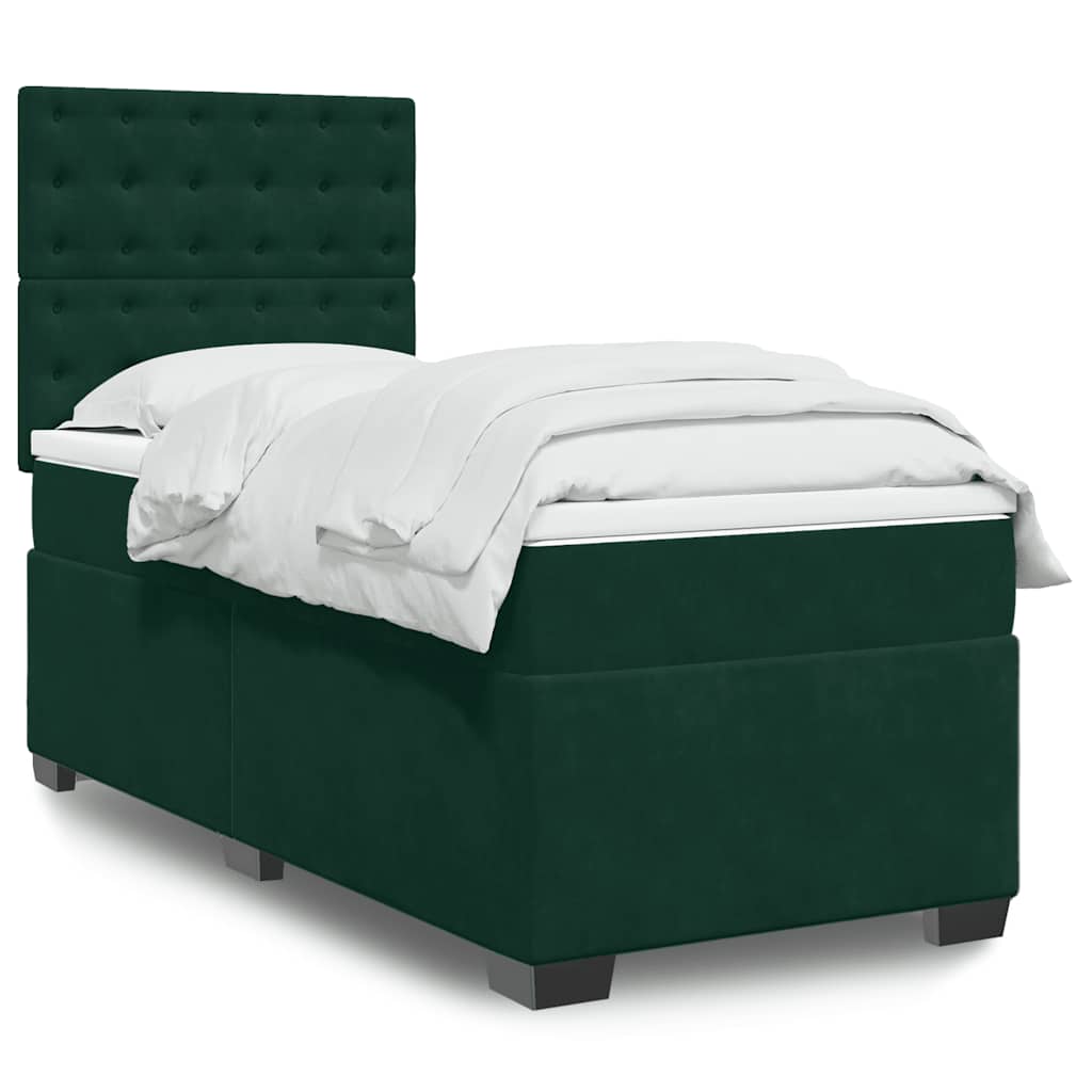 Box spring krevet s madracem tamnozeleni 90x190 cm baršunasti