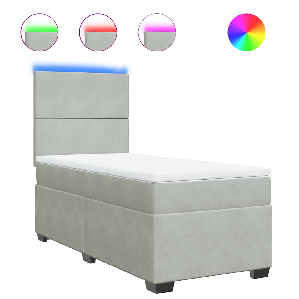 Box spring krevet s madracem svjetlosivi 90x190 cm baršunasti