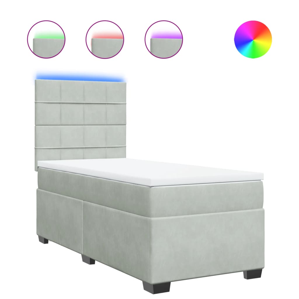 Box spring krevet s madracem svjetlosivi 90x190 cm baršunasti