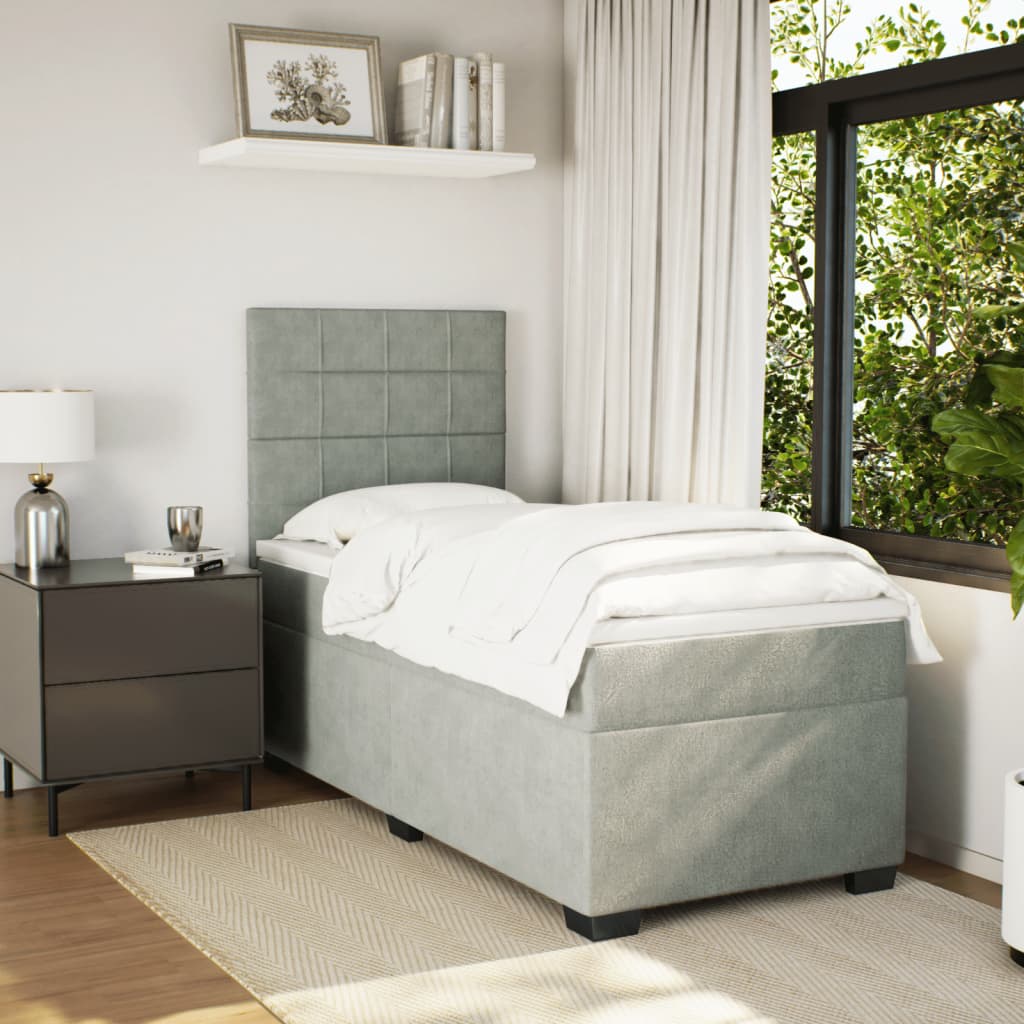 Box spring krevet s madracem svjetlosivi 90x190 cm baršunasti