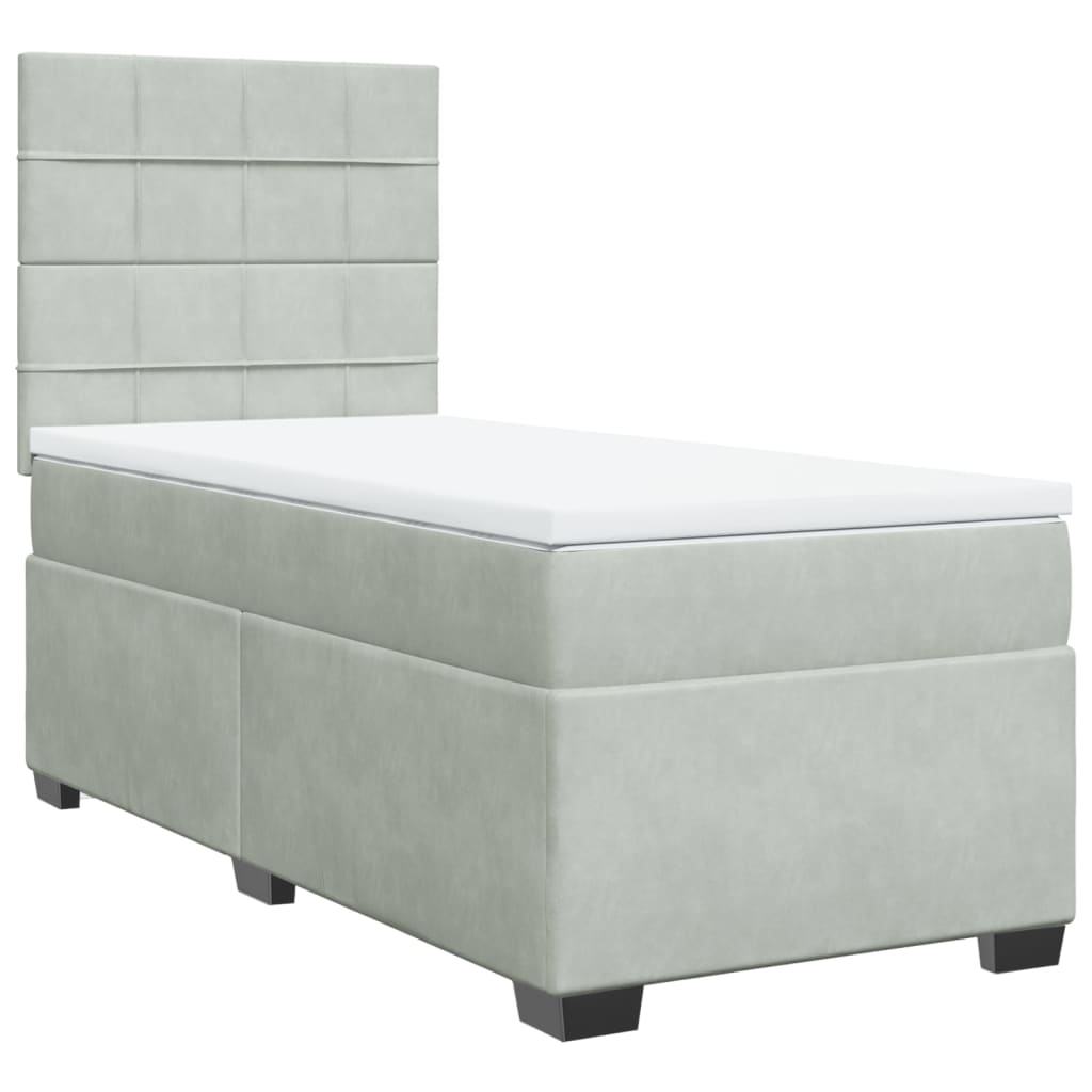Box spring krevet s madracem svjetlosivi 90x190 cm baršunasti