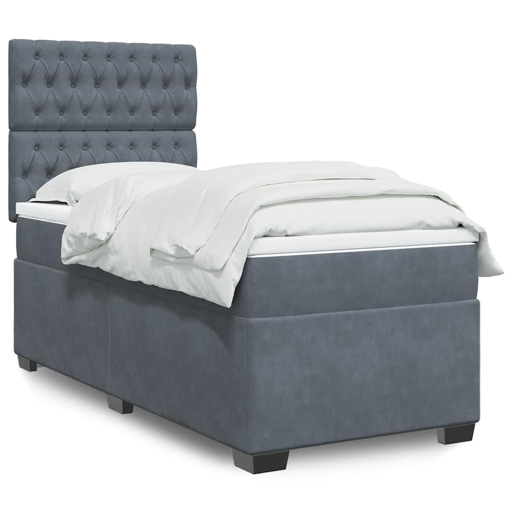 Box spring krevet s madracem tamnosivi 90x200 cm baršunasti