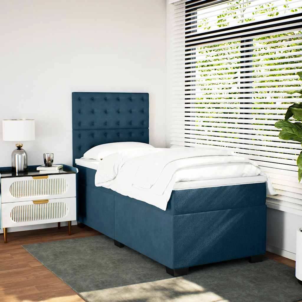 Box spring krevet s madracem plavi 90x200 cm baršunasti