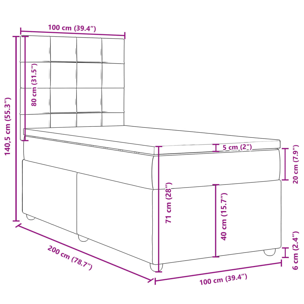 Krevet s oprugama i madracem krem 100 x 200 cm od tkanine