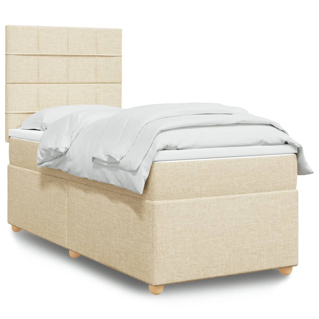 Krevet s oprugama i madracem krem 100 x 200 cm od tkanine