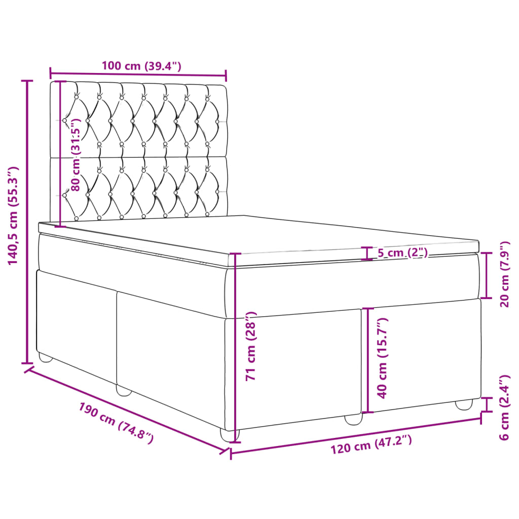 Krevet box spring s madracem tamnosivi 120 x 190 cm tkanina