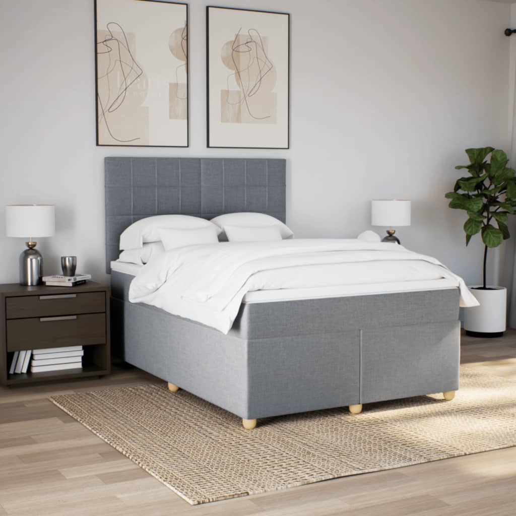 Krevet box spring s madracem svjetlosivi 140x200 cm od tkanine