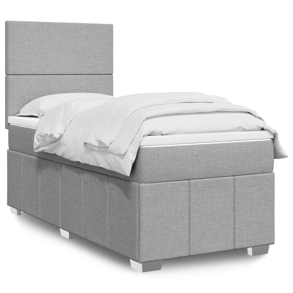 Box spring krevet s madracem svjetlosivi 90x190 cm od tkanine