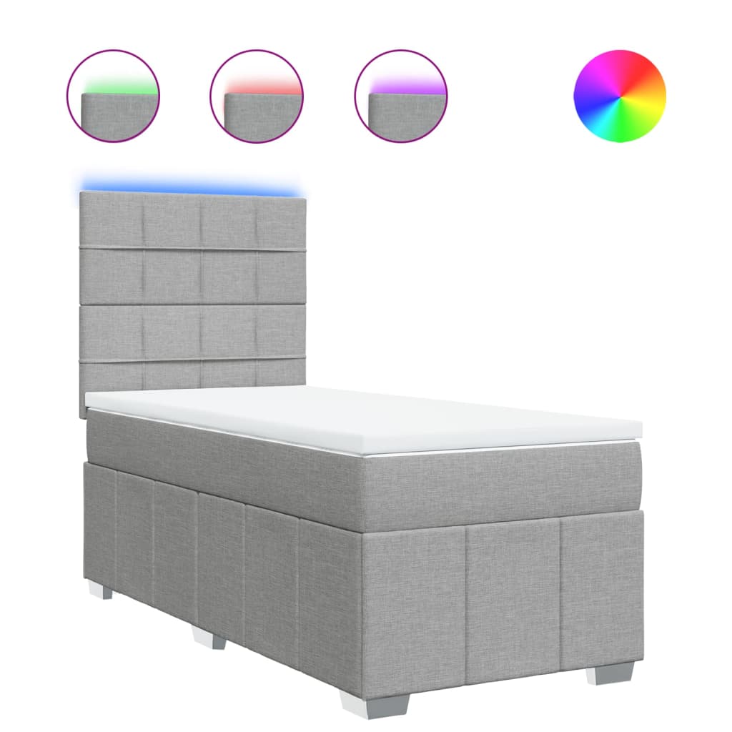 Box spring krevet s madracem svjetlosivi 90x190 cm od tkanine