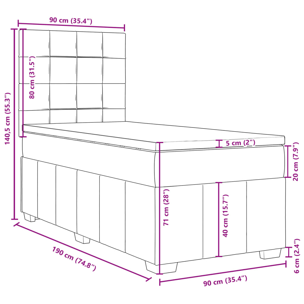 Box spring krevet s madracem svjetlosivi 90x190 cm od tkanine