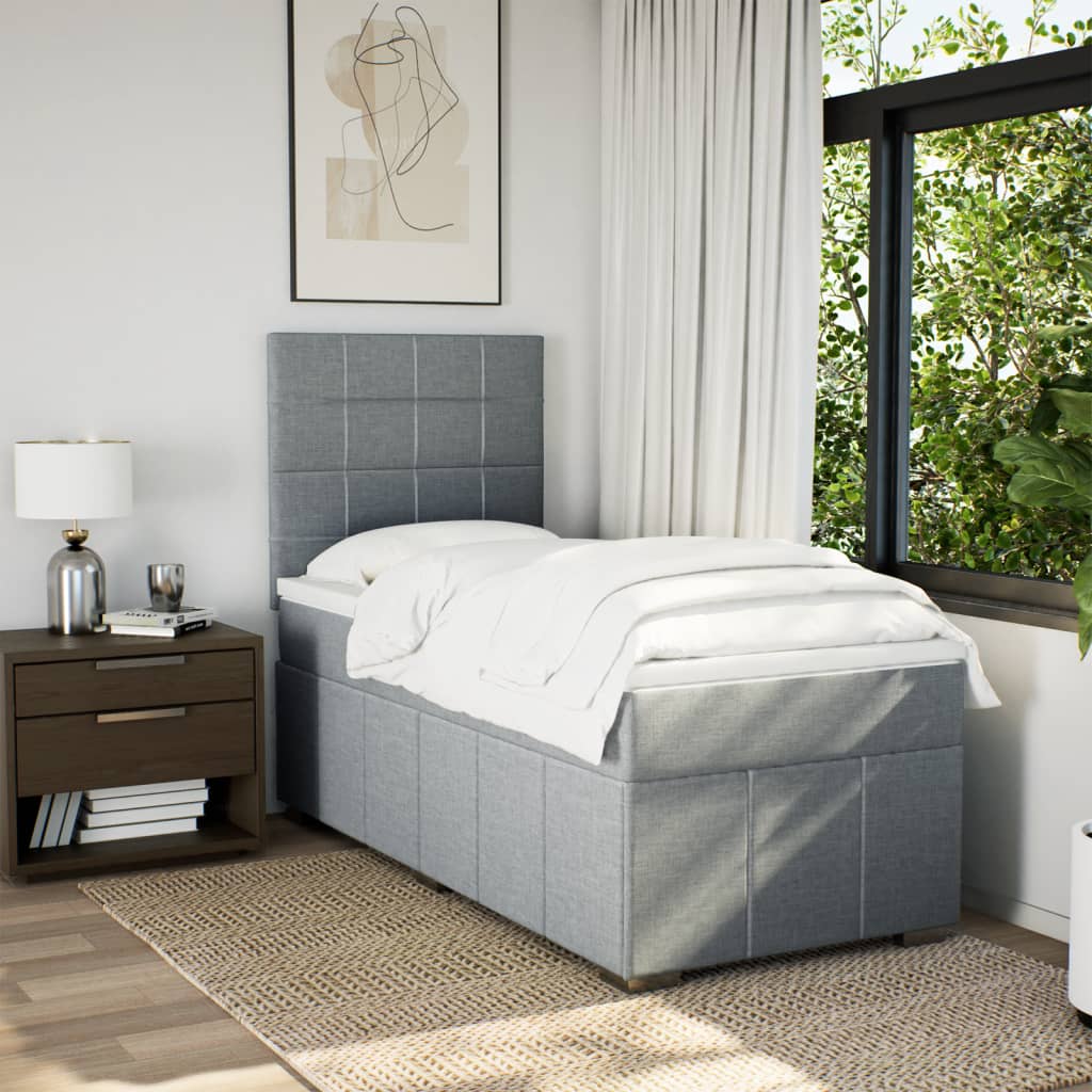 Box spring krevet s madracem svjetlosivi 90x190 cm od tkanine