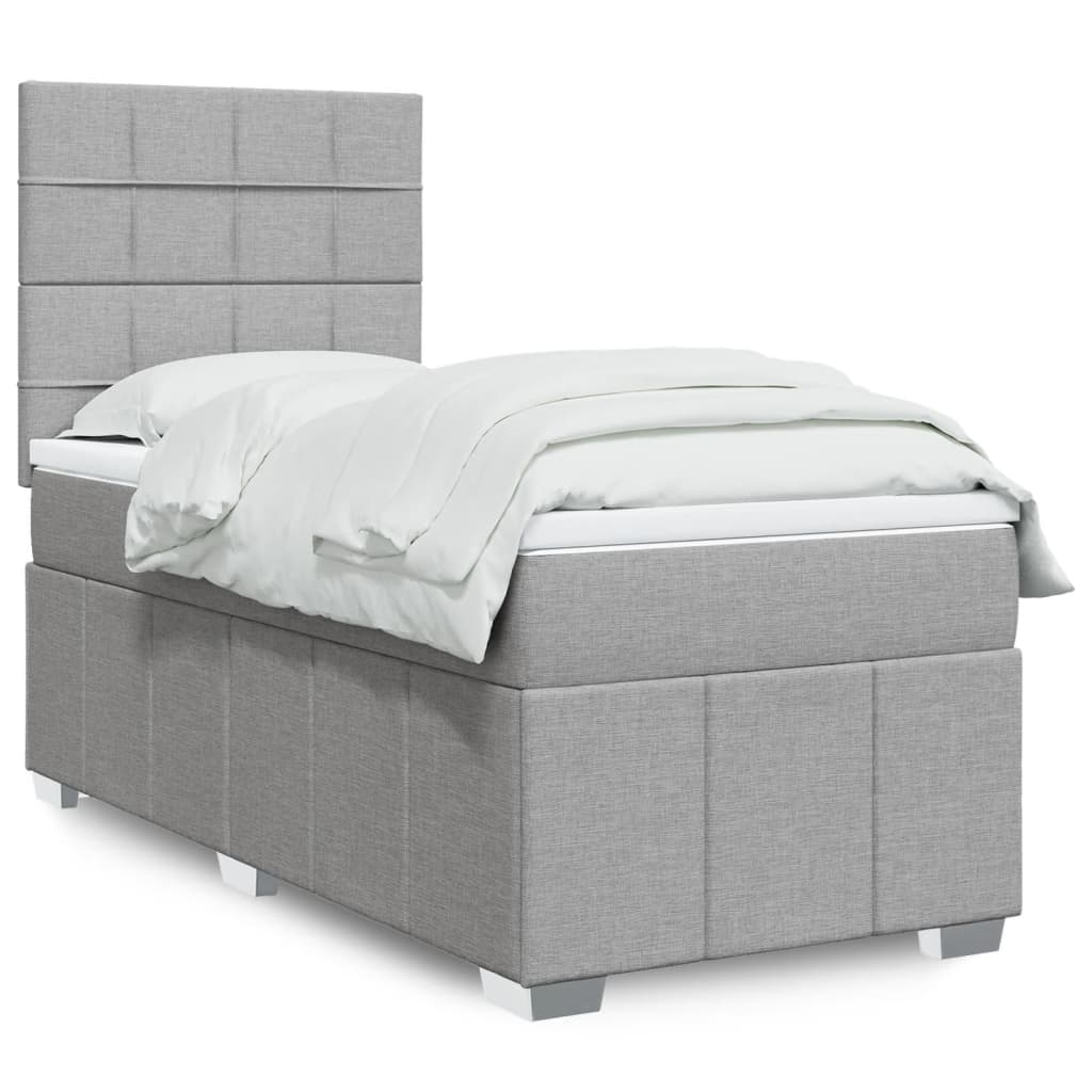 Box spring krevet s madracem svjetlosivi 90x190 cm od tkanine