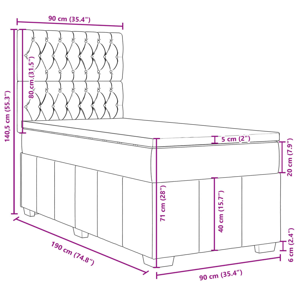 Box spring krevet s madracem crni 90x190 cm od tkanine