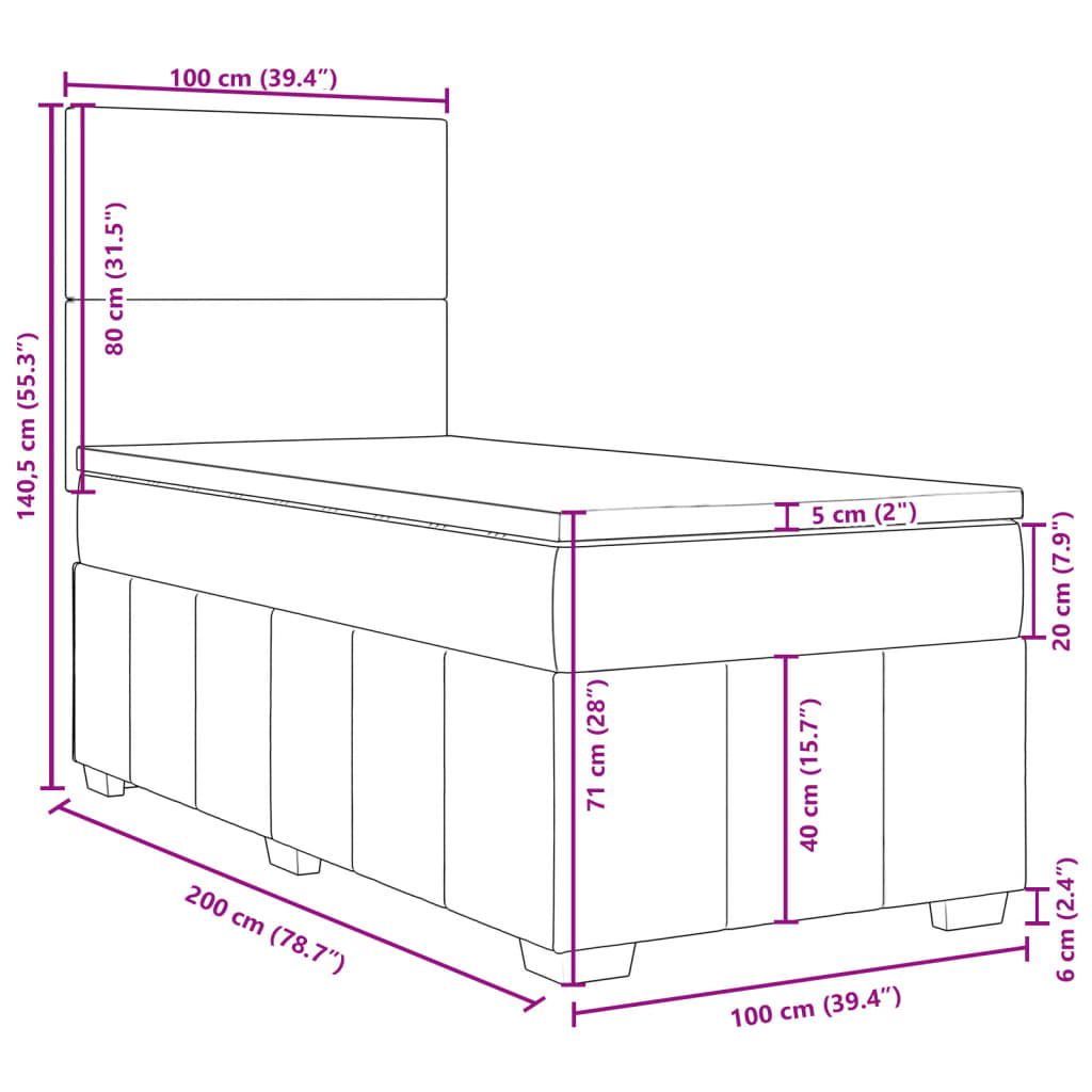 Krevet s oprugama i madracem krem 100 x 200 cm od tkanine
