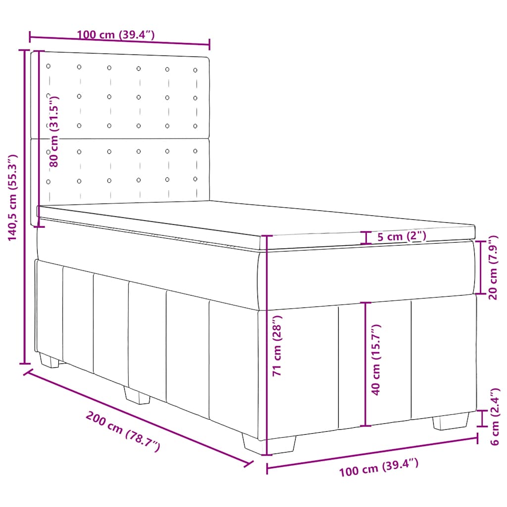 Krevet s oprugama i madracem crni 100 x 200 cm od tkanine