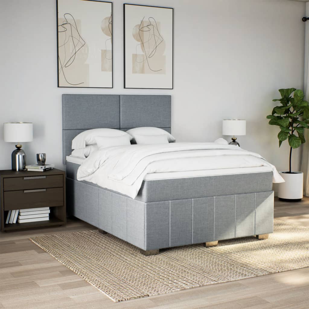 Krevet box spring s madracem svjetlosivi 140x200 cm od tkanine