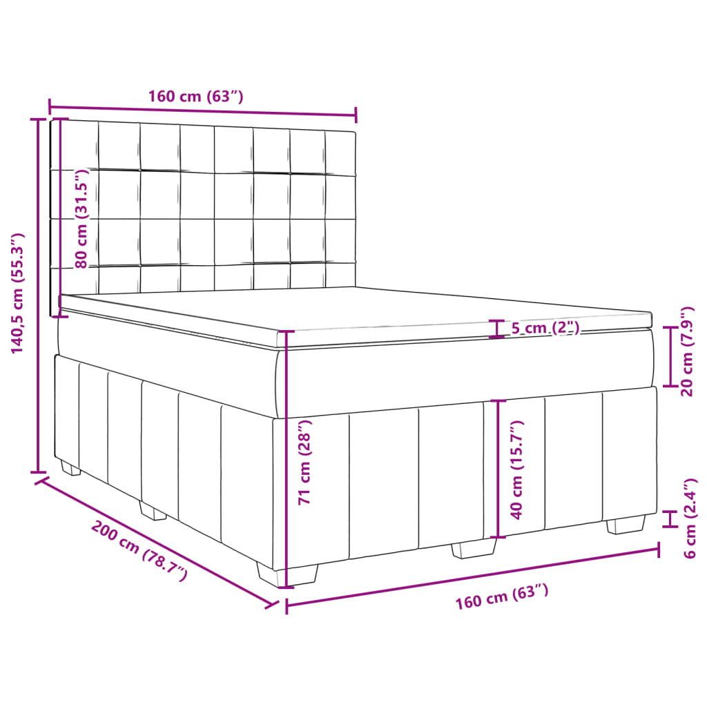 Krevet box spring s madracem svjetlosiva 160x200 cm tkanina