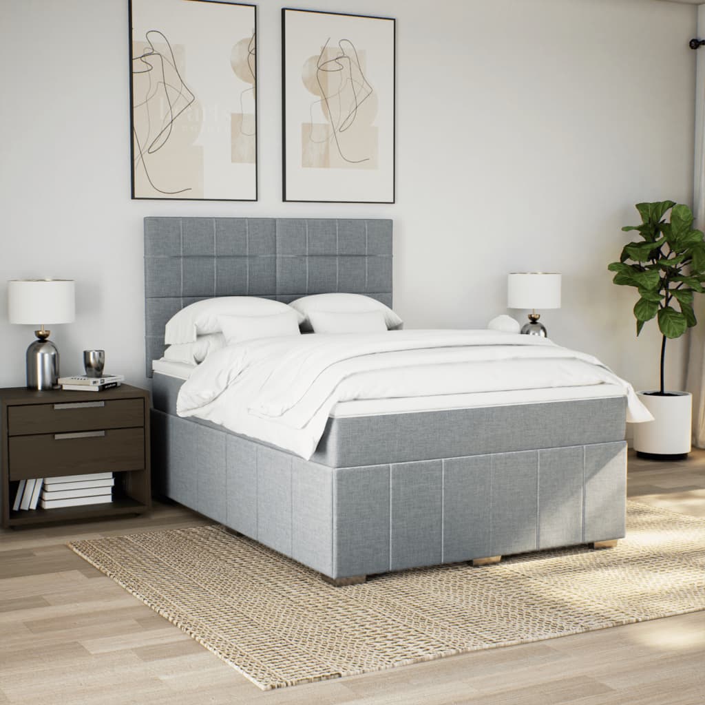 Krevet box spring s madracem svjetlosiva 160x200 cm tkanina