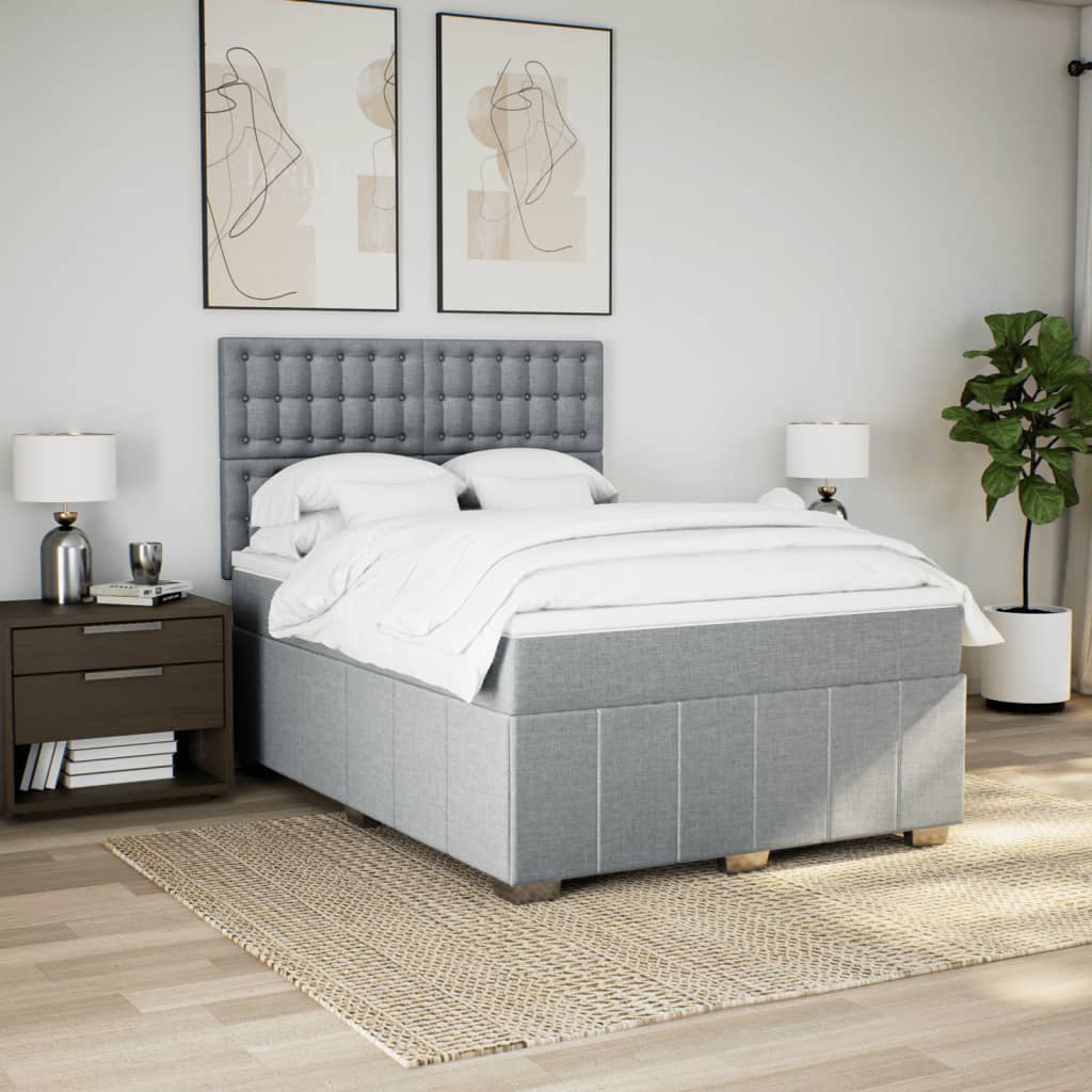 Krevet box spring s madracem svjetlosiva 160x200 cm tkanina