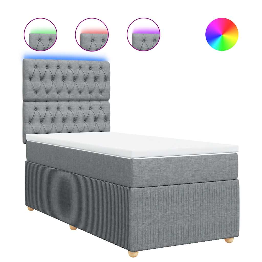 Box spring krevet s madracem svjetlosivi 90x190 cm od tkanine