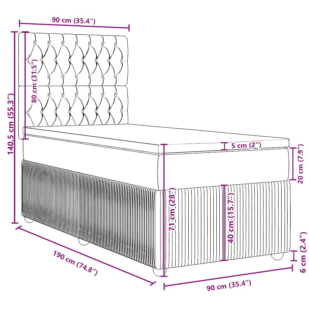 Box spring krevet s madracem svjetlosivi 90x190 cm od tkanine